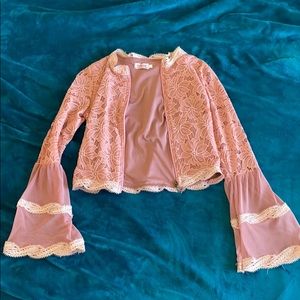Wissa Imported Lace Blush Cropped Dinner Jacket, Size M